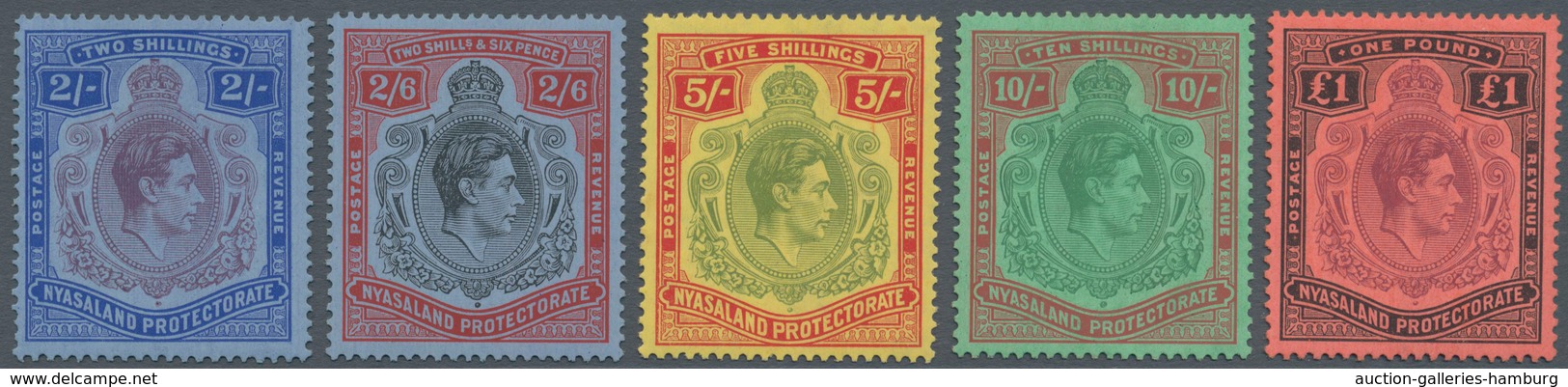 Nyassaland: 1938/1942, KGVI Definitives Complete Set Of 18, Mint Lightly Hinged, SG. £ 200 - Nyassaland