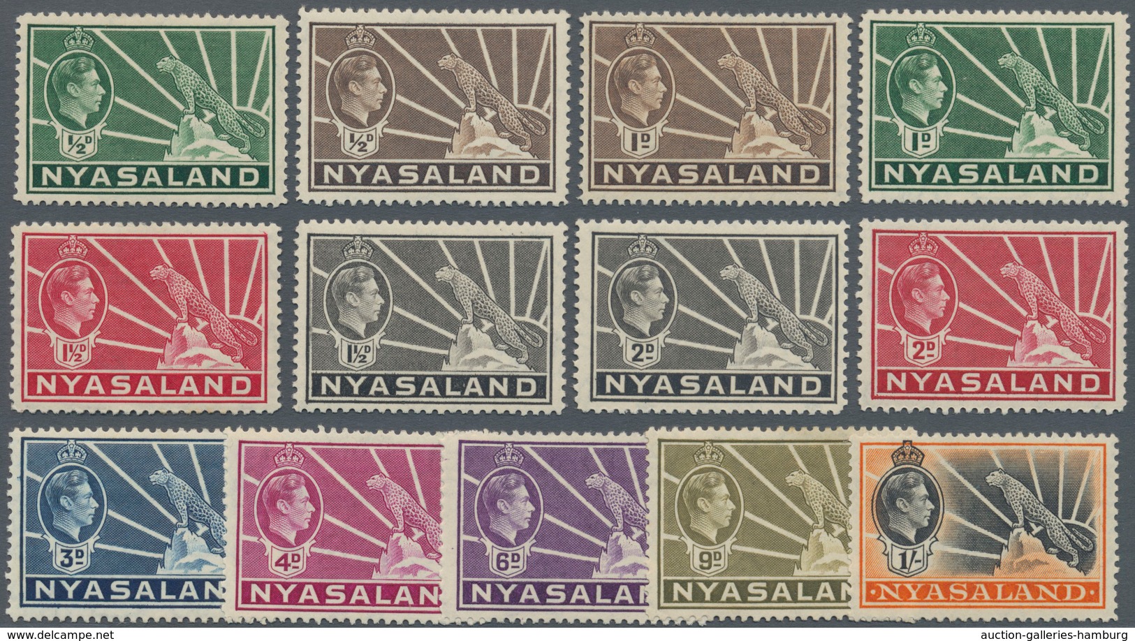 Nyassaland: 1938/1942, KGVI Definitives Complete Set Of 18, Mint Lightly Hinged, SG. £ 200 - Nyassaland