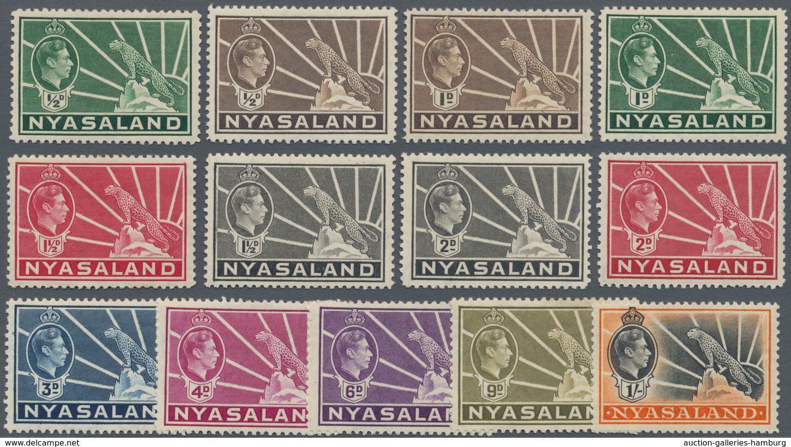Nyassaland: 1938/1942, KGVI Definitives Complete Set Of 18, Mint Lightly Hinged, SG. £ 200 - Nyasaland