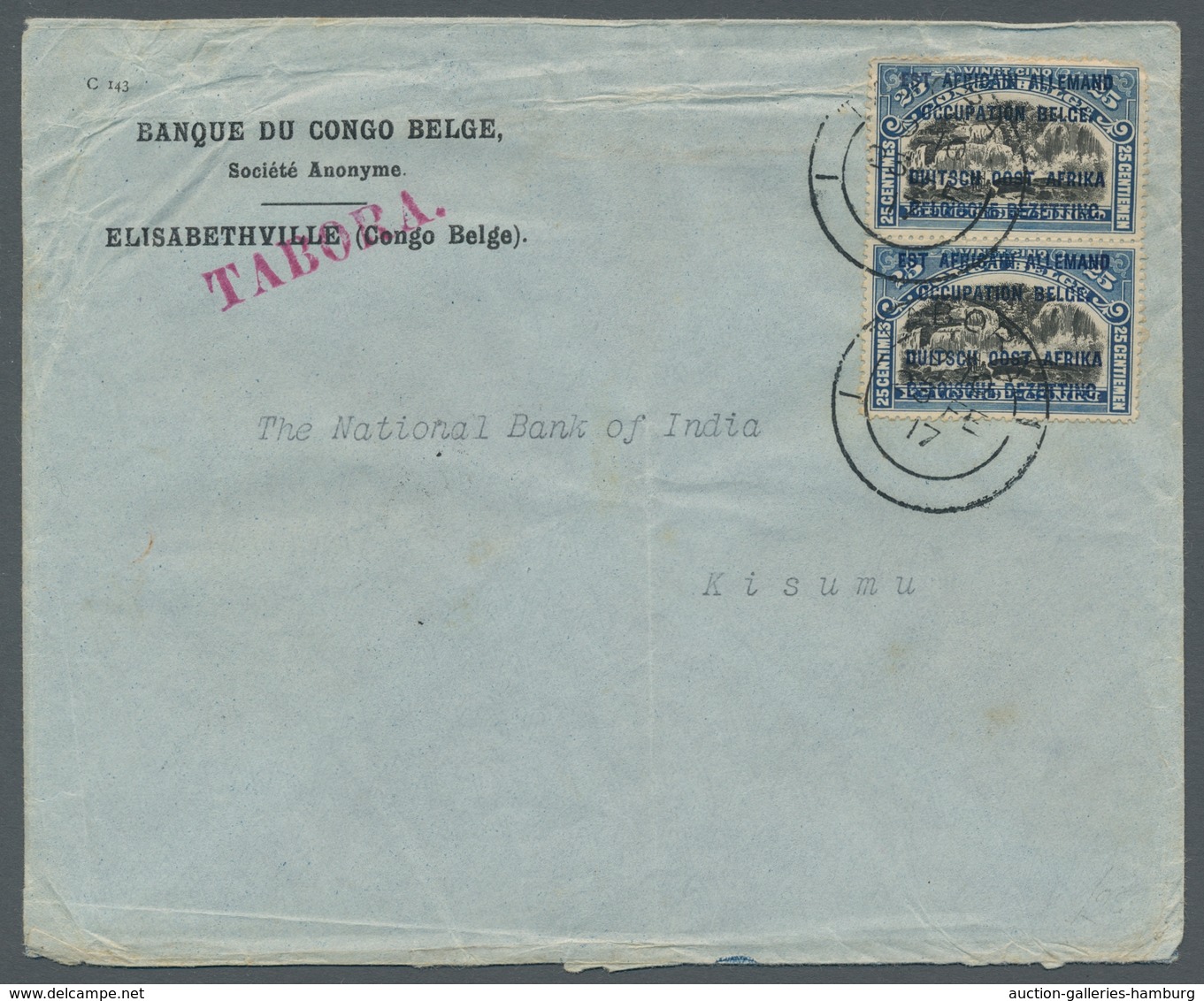 Ruanda-Urundi - Belgische Besetzung Deutsch-Ostafrika: 1916, Belgian Congo 25 Centimes With Overprin - Cartas & Documentos