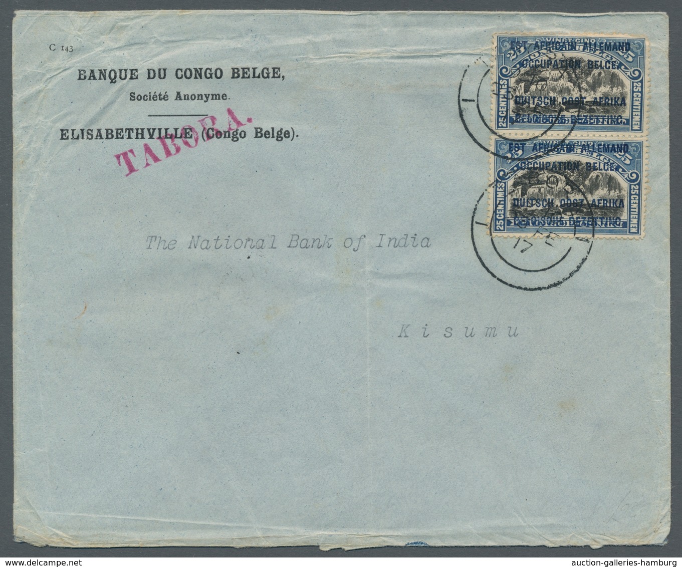 Ruanda-Urundi - Belgische Besetzung Deutsch-Ostafrika: 1916, Belgian Congo 25 Centimes With Overprin - Lettres & Documents