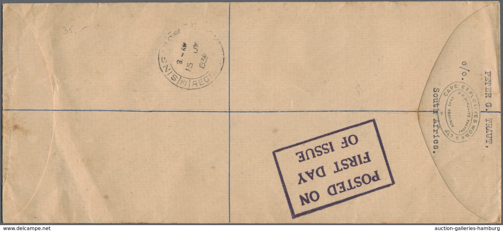 St. Helena: 1938 KGV. Set Of Seven (½d. To 1s.) On Registered First Day Cover To SINGAPORE, Cancelle - Sainte-Hélène