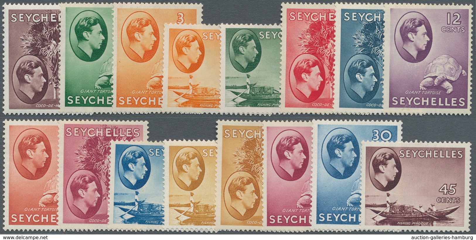 Seychellen: 1938/1949, KGVI Pictorial Definitives Complete Simplified Set Of 25, Mint Hinged And Sca - Seychellen (...-1976)