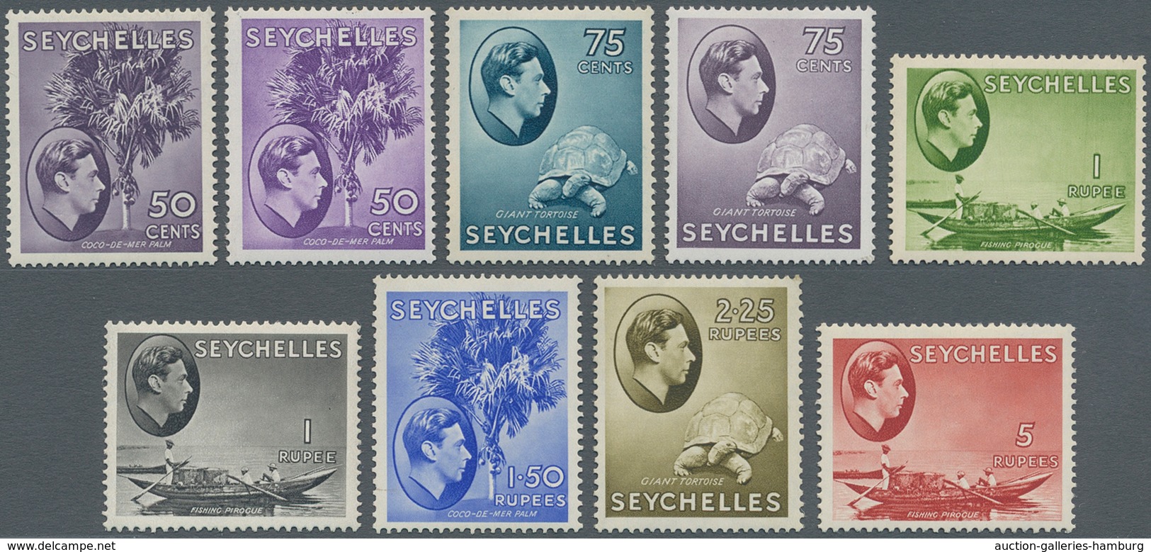 Seychellen: 1938/1949, KGVI Pictorial Definitives Complete Simplified Set Of 25, Mint Hinged And Sca - Seychellen (...-1976)