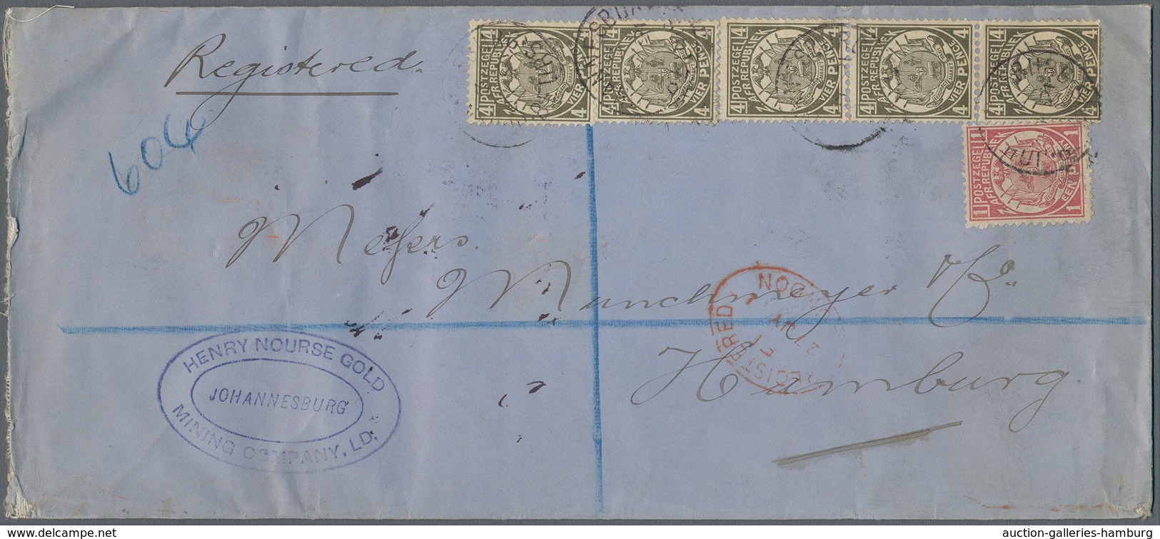 Transvaal: 1891, 4d. Bronze-green (5) And 1d. Carmine, 21d. Rate On Registered Cover From "JOHANNESB - Transvaal (1870-1909)