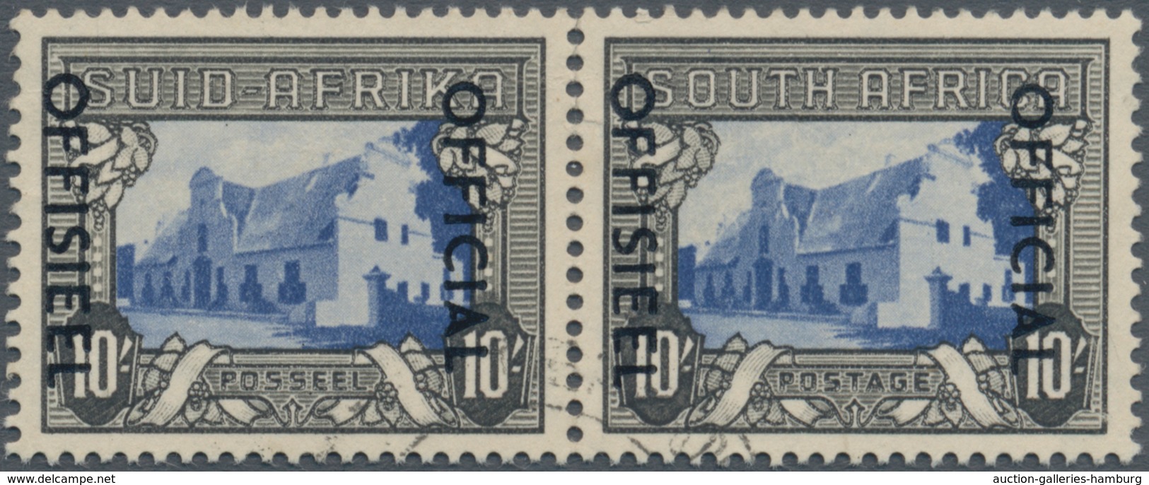 Südafrika - Dienstmarken: 1950, Groot Constantia 10s. Blue And Charcoal Horiz. Pair With 'OFFICIAL/O - Dienstmarken