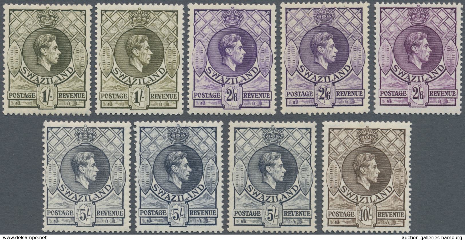 Swaziland: 1938/1954, KGVI Definitives Complete Set Of 11 And Additional Most Other Perforations/sha - Swasiland (...-1967)