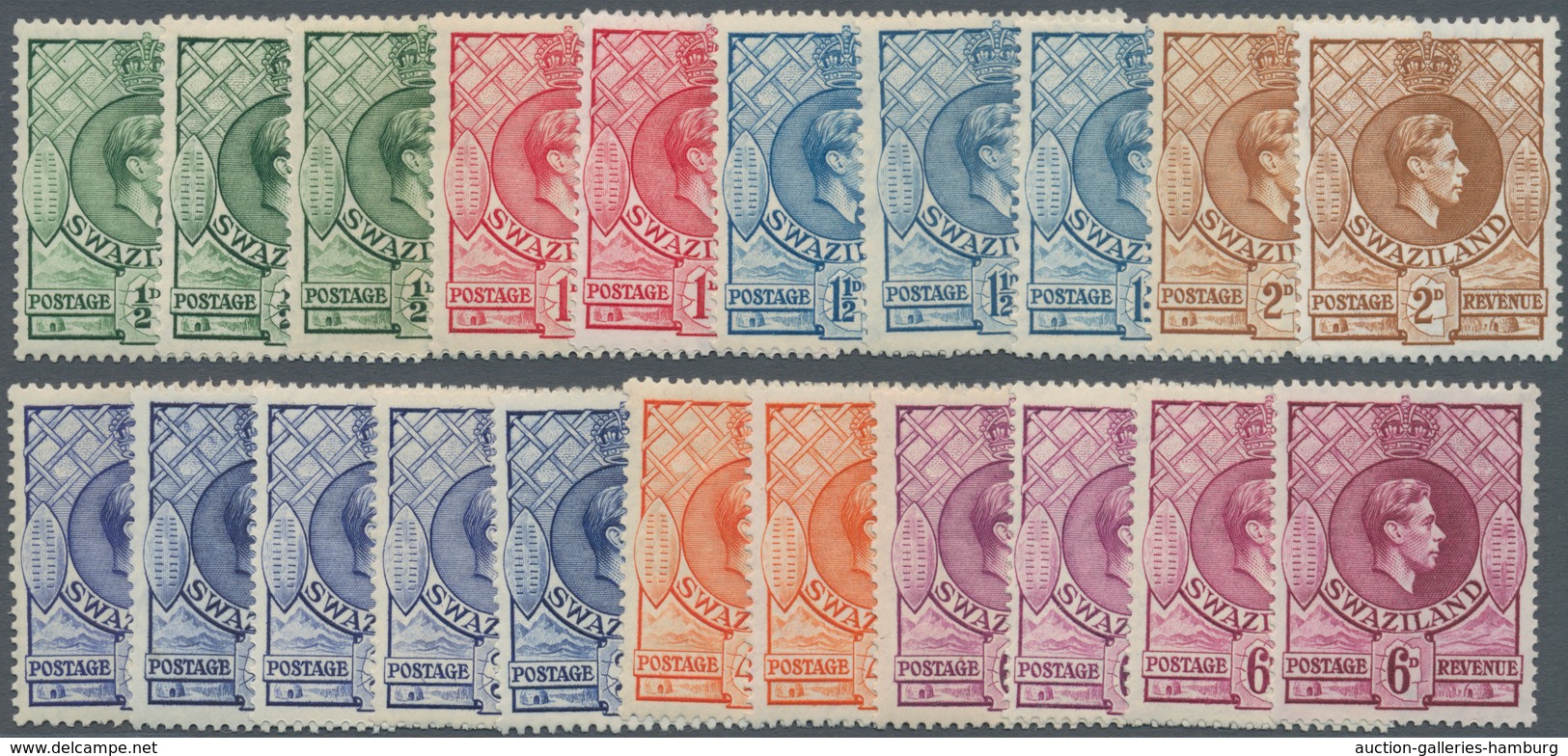 Swaziland: 1938/1954, KGVI Definitives Complete Set Of 11 And Additional Most Other Perforations/sha - Swasiland (...-1967)