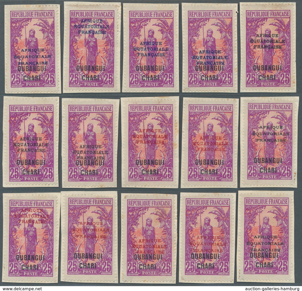 Zentralafrikanische Republik: 1924, Oubangi-Chari, 25c. Purple/red "Bakalois Woman", Group Of 15 Ove - República Centroafricana