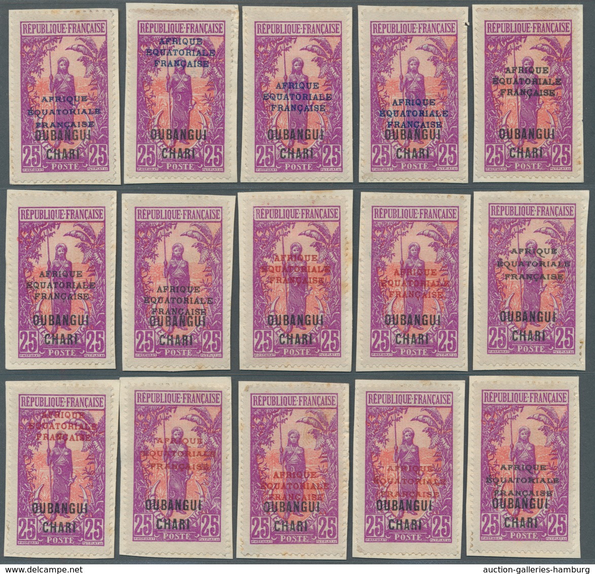 Zentralafrikanische Republik: 1924, Oubangi-Chari, 25c. Purple/red "Bakalois Woman", Group Of 15 Ove - Centraal-Afrikaanse Republiek