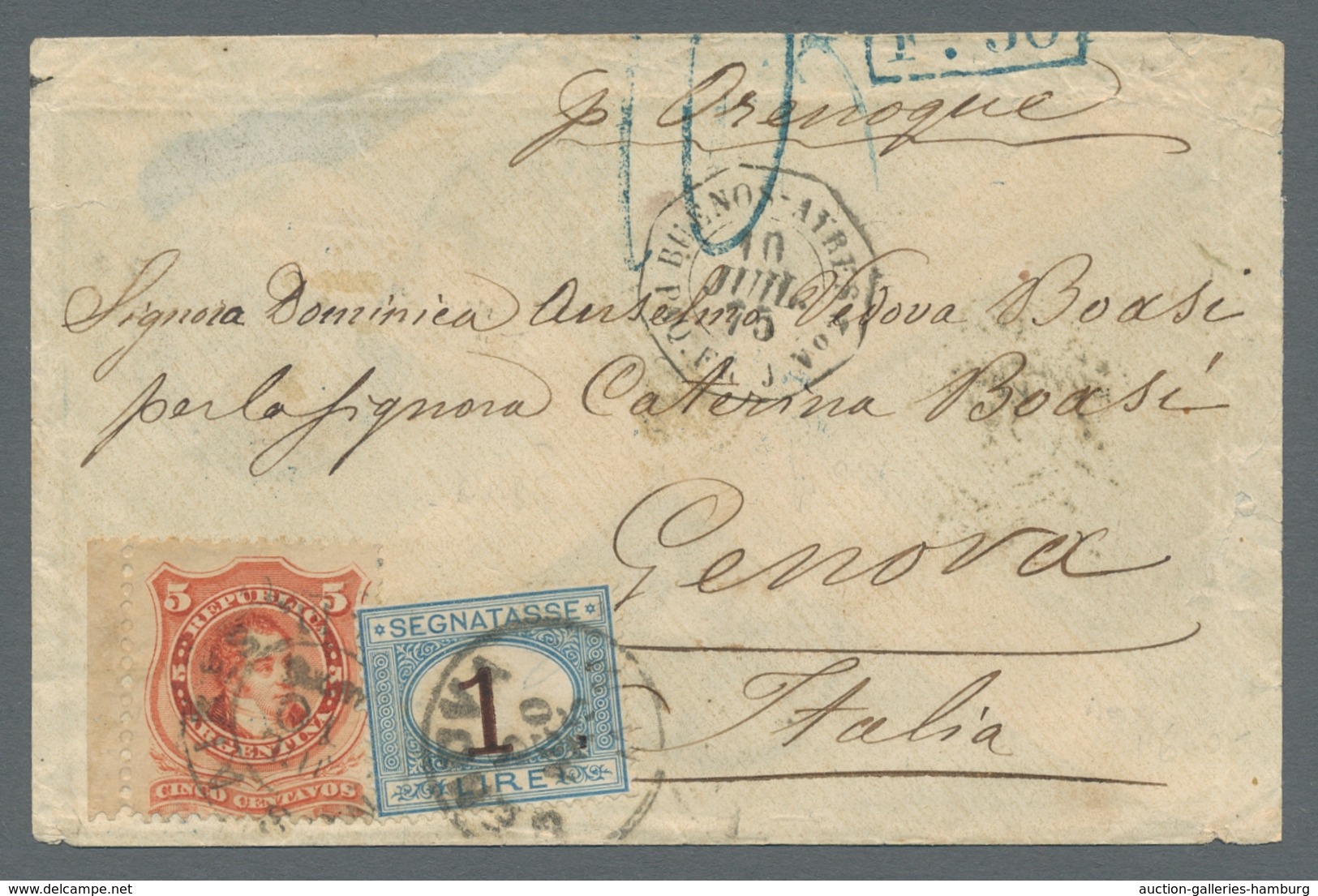 Argentinien: 1875, Rivadavia 5 Centavos From Left Margin On Overseas Pre-UPU-cover From Buenos Aires - Otros & Sin Clasificación