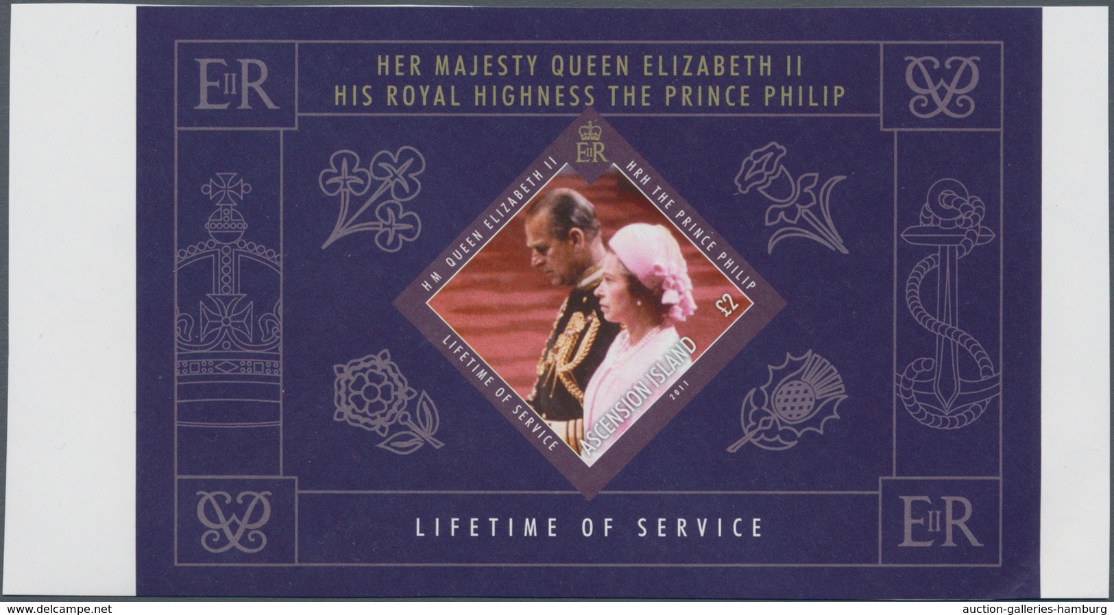 Ascension: 2011, 85th Birthday Of QEII Complete Set Of Six IMPERFORATE Stamps And The Imperf. Miniat - Ascensión