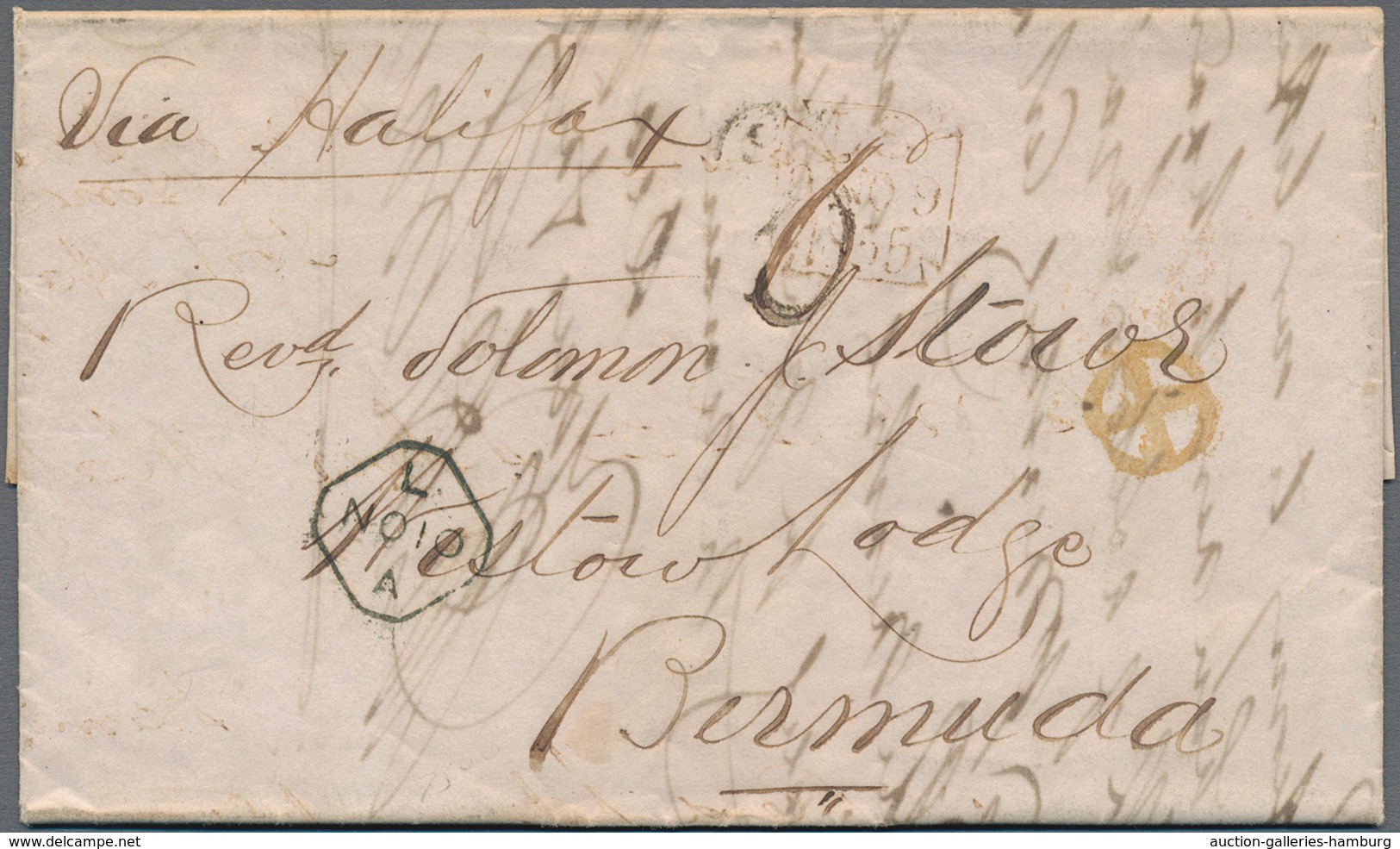 Bermuda-Inseln: 1855, Folded Letter From London Via Liverpool And Halifax, Canada. Then Forwarded By - Bermudes