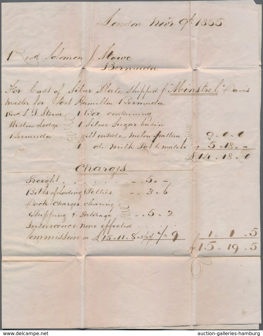 Bermuda-Inseln: 1855, Folded Letter From London Via Liverpool And Halifax, Canada. Then Forwarded By - Bermudas