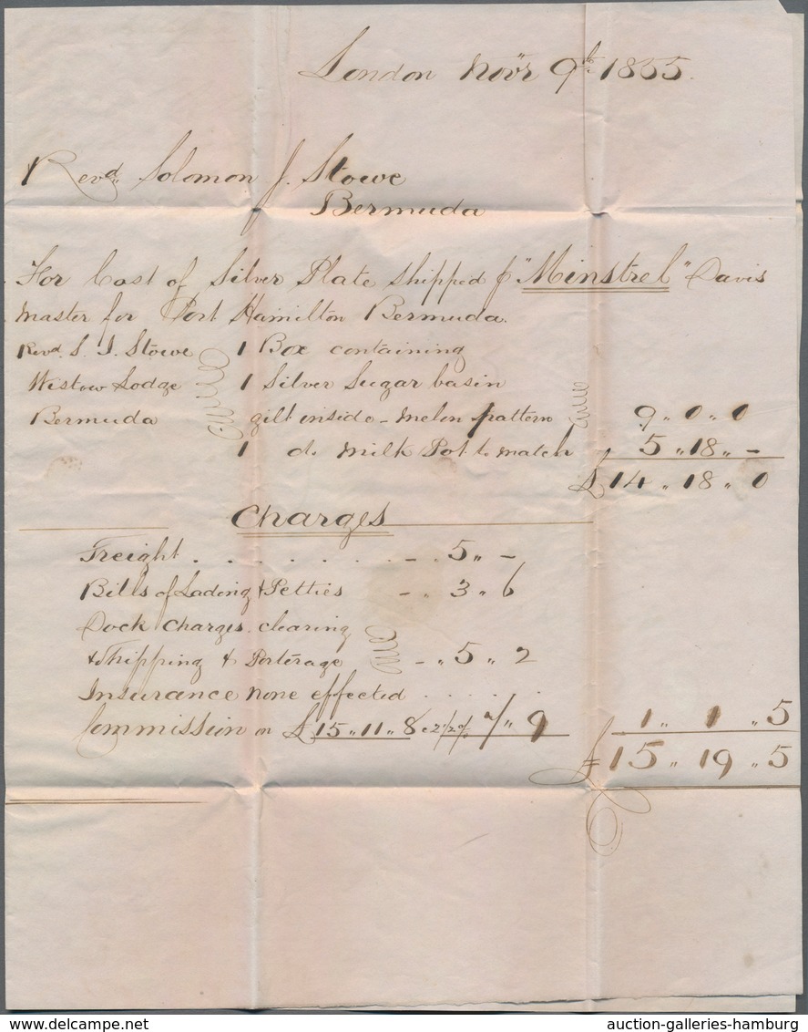 Bermuda-Inseln: 1855, Folded Letter From London Via Liverpool And Halifax, Canada. Then Forwarded By - Bermudes