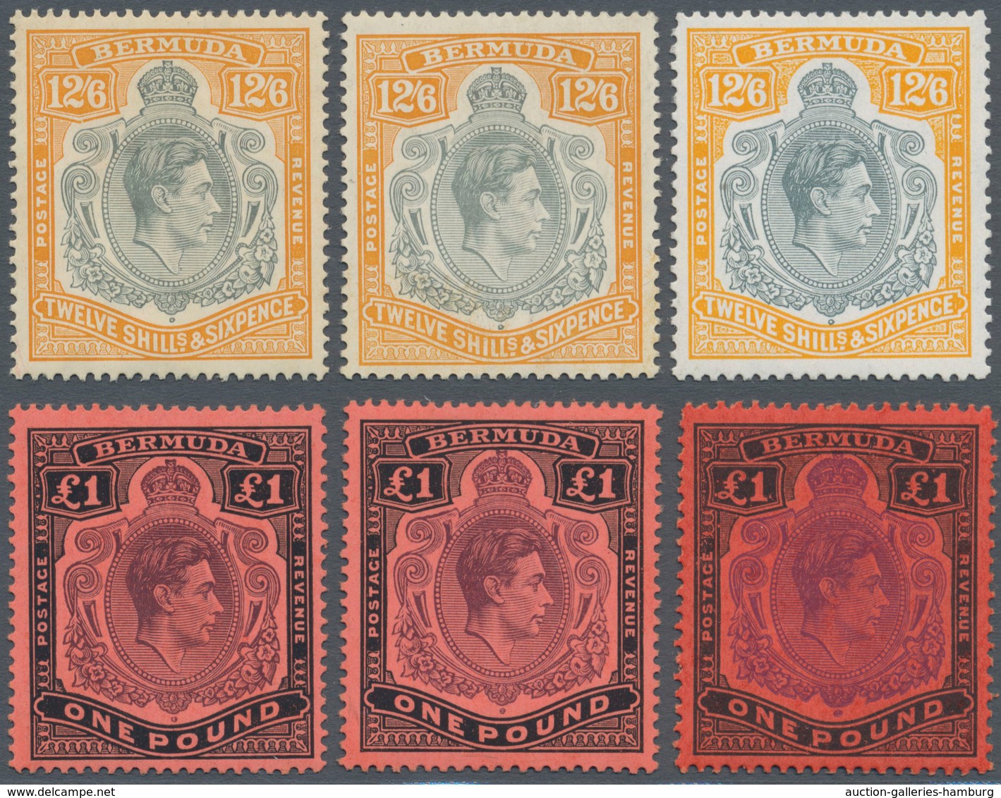 Bermuda-Inseln: 1938/1953, KGVI High Value Definitives Lot With 19 Stamps From 2s. To 1pd. Incl. Dif - Bermudas