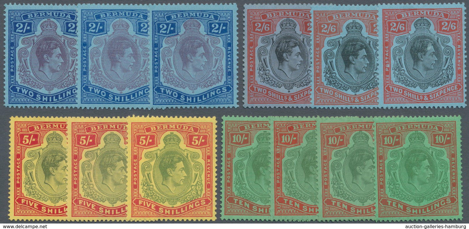 Bermuda-Inseln: 1938/1953, KGVI High Value Definitives Lot With 19 Stamps From 2s. To 1pd. Incl. Dif - Bermuda