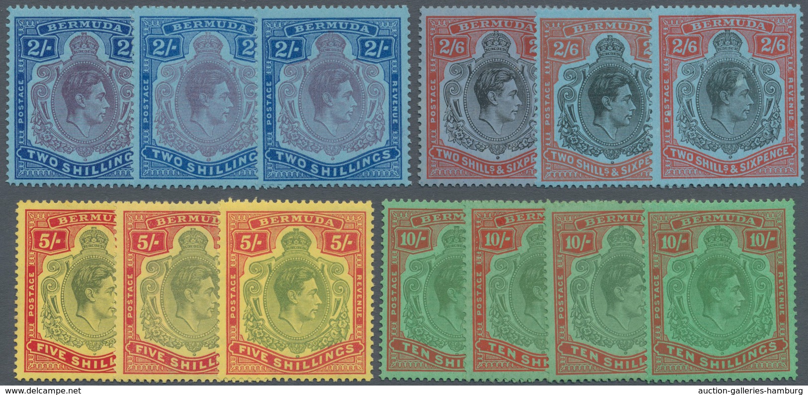 Bermuda-Inseln: 1938/1953, KGVI High Value Definitives Lot With 19 Stamps From 2s. To 1pd. Incl. Dif - Bermudas