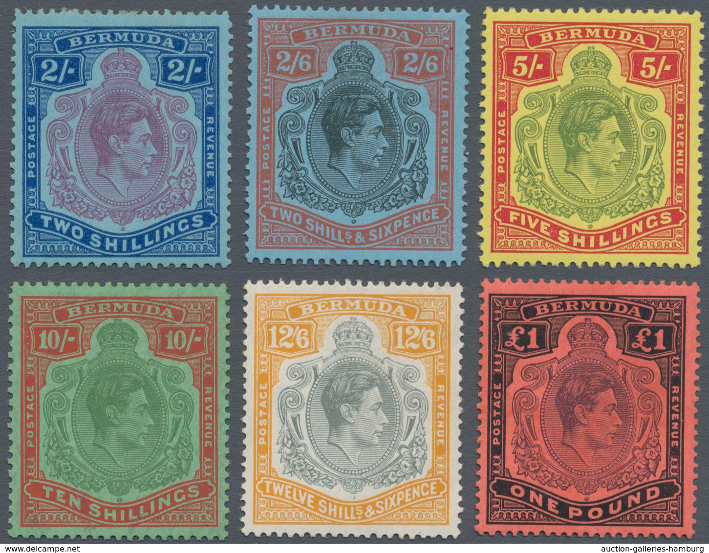 Bermuda-Inseln: 1938/1953, KGVI High Value Definitives Complete Simplified Set Of Six 2s. To 1pd., M - Bermudas