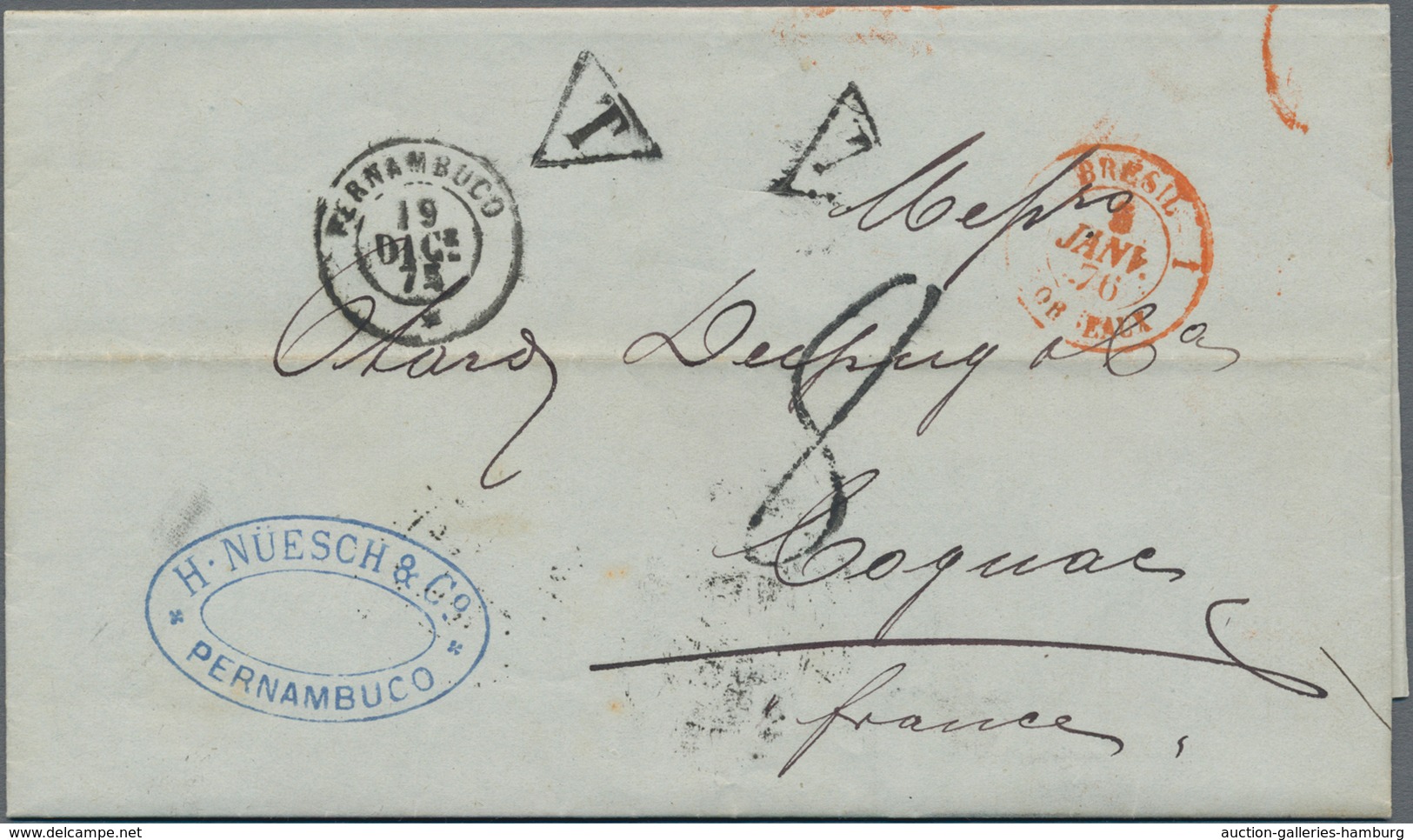 Brasilien - Vorphilatelie: 1849/1875-76: Four Stampless Transatlantic Letters To Europe, With 1849 L - Prefilatelia