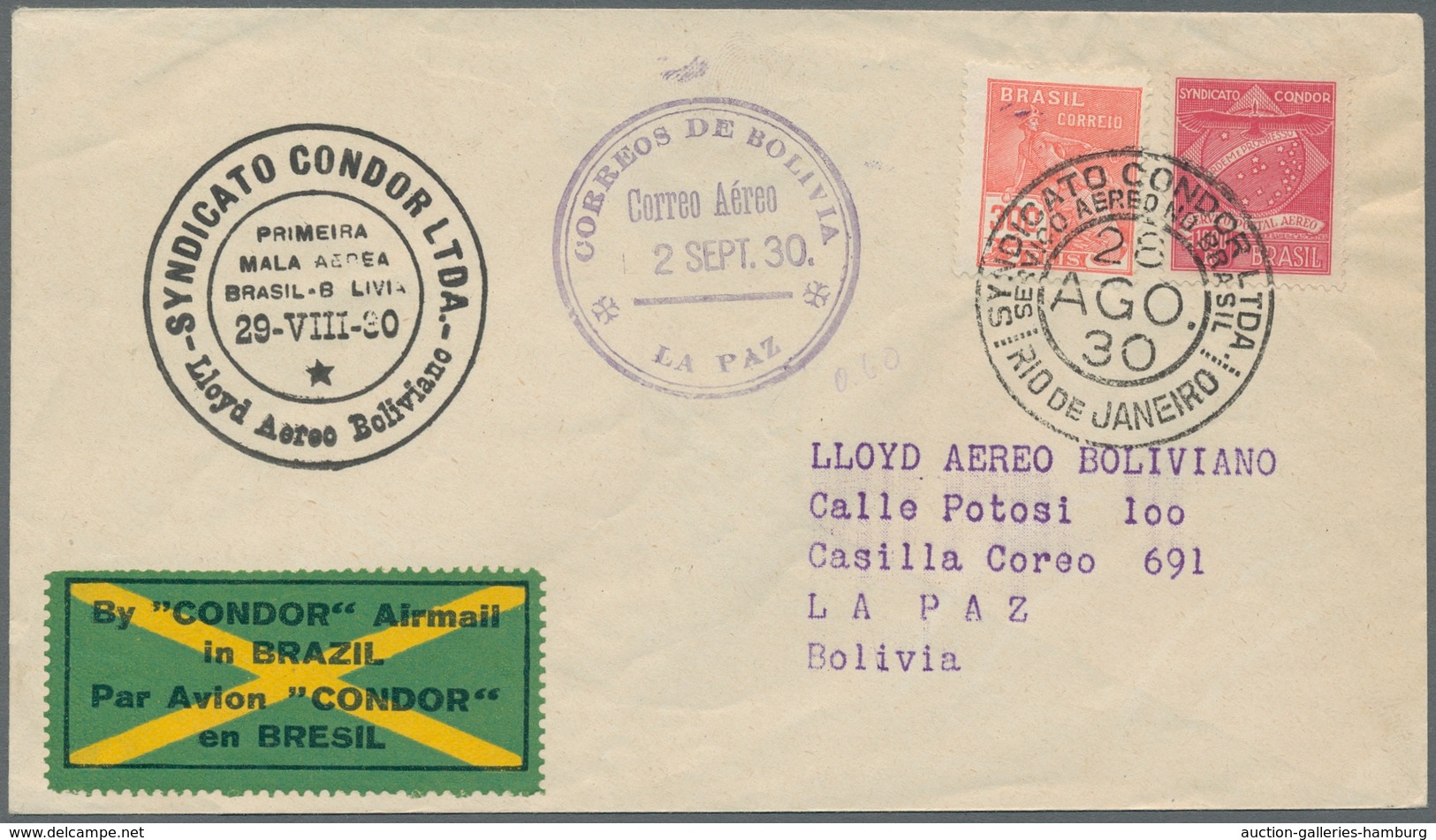 Brasilien - Privatflugmarken Condor: 1930, Three Covers Each With Stamps Of "Syndicato Condor" In Mi - Luchtpost (private Maatschappijen)