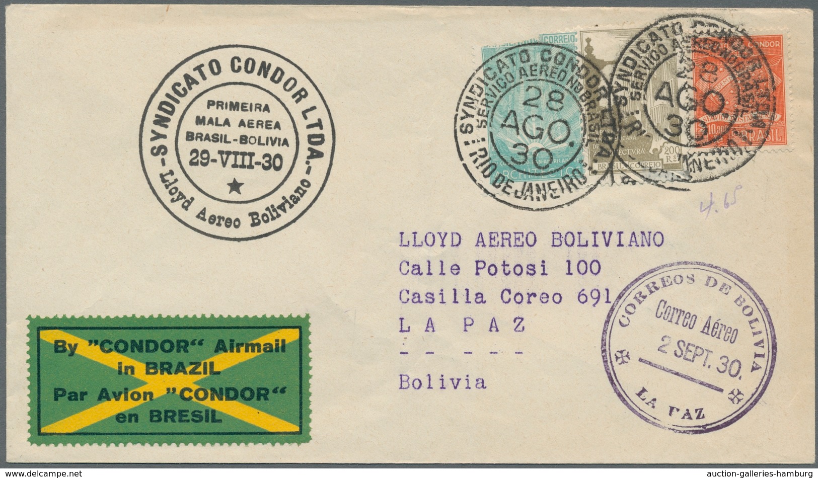 Brasilien - Privatflugmarken Condor: 1930, Three Covers Each With Stamps Of "Syndicato Condor" In Mi - Aéreo (empresas Privadas)