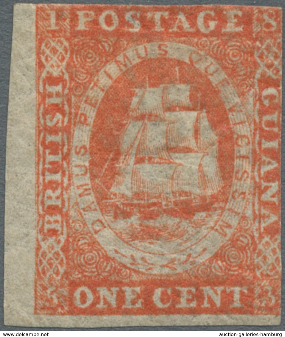 Britisch-Guyana: 1853, "1 C. Brick Red" In Fresh Color, Rare Stamp With Original Gum And Crease, Two - Guyane Britannique (...-1966)