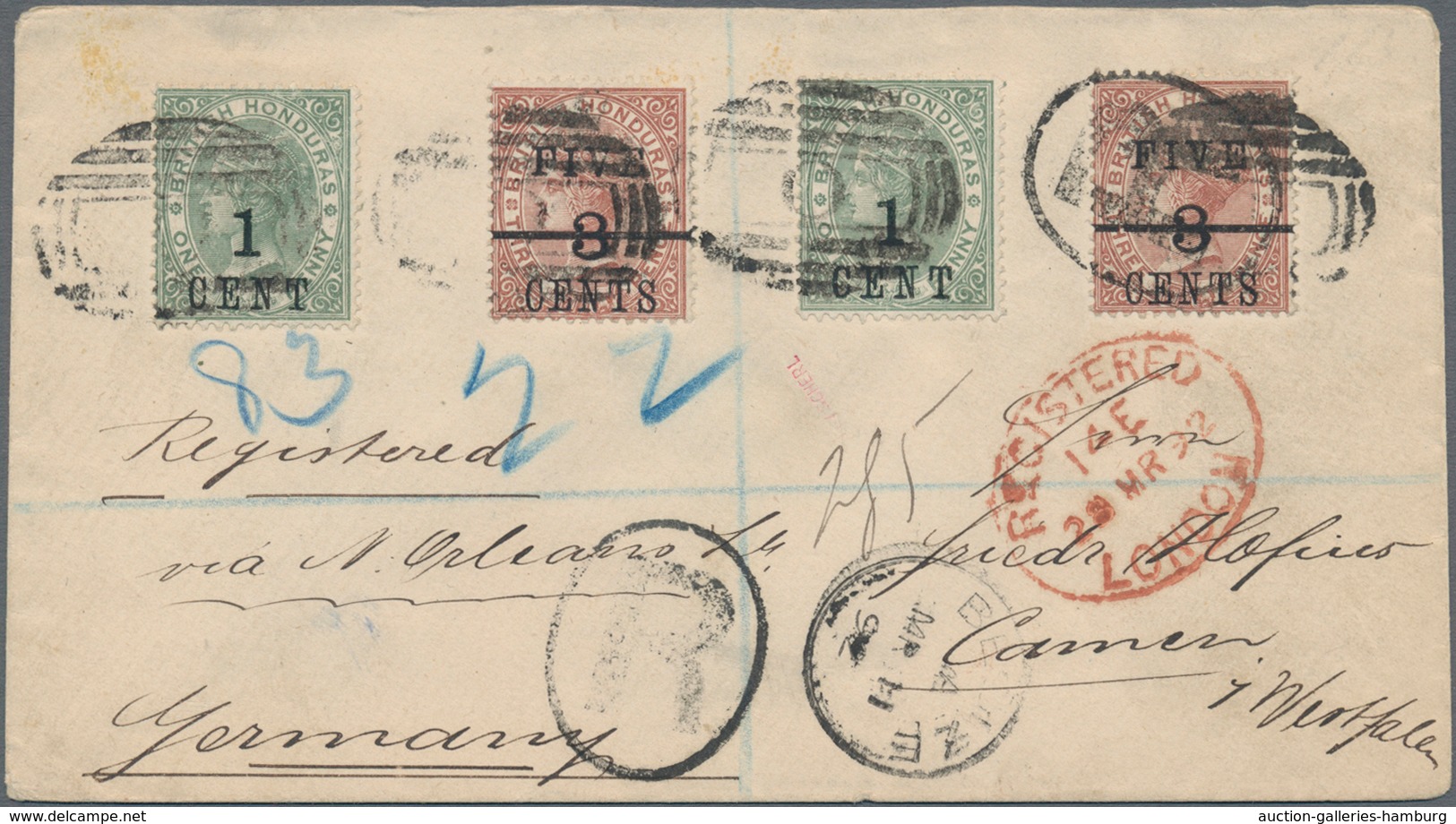 Britisch-Honduras: 1891, "1 C. On 1 P. And Five On 3 C. On 3 P. Overprints", Two Values Each On Regi - Britisch-Honduras (...-1970)