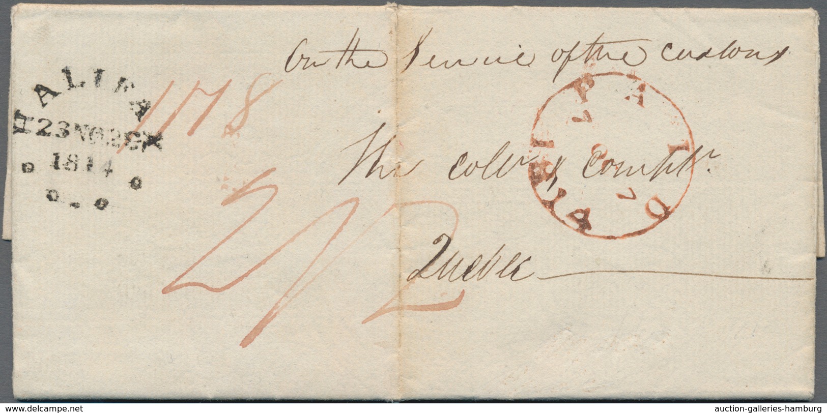 Canada - Vorphilatelie: 1814, Folded Packet- Letter From London Via Falmouth By "Louisa" To "HALIFAX - ...-1851 Prephilately