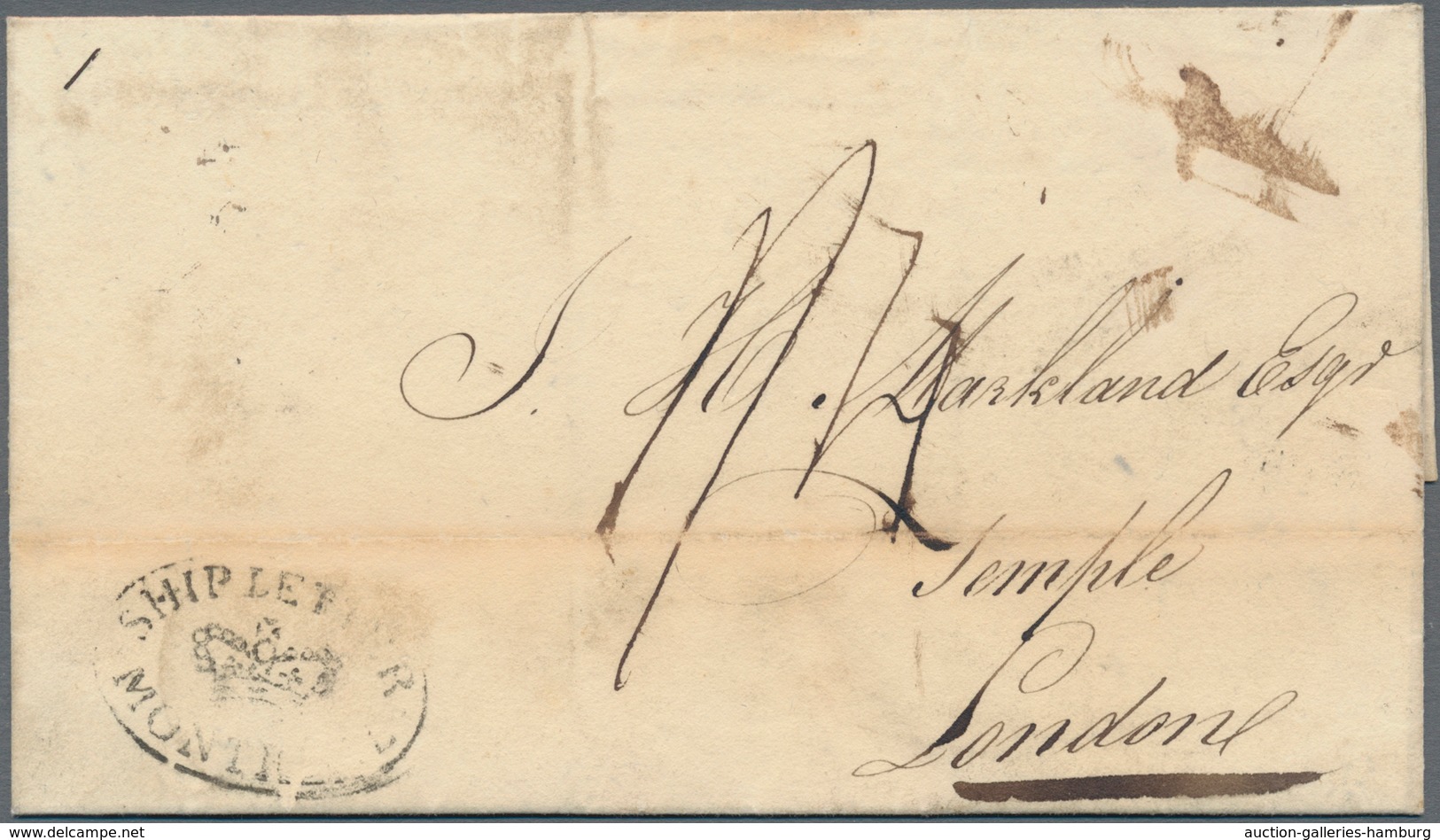 Canada - Vorphilatelie: 1824, MONTREAL AND DOVER SHIP LETTER, Folded Letter Sent Marked With Black O - ...-1851 Préphilatélie