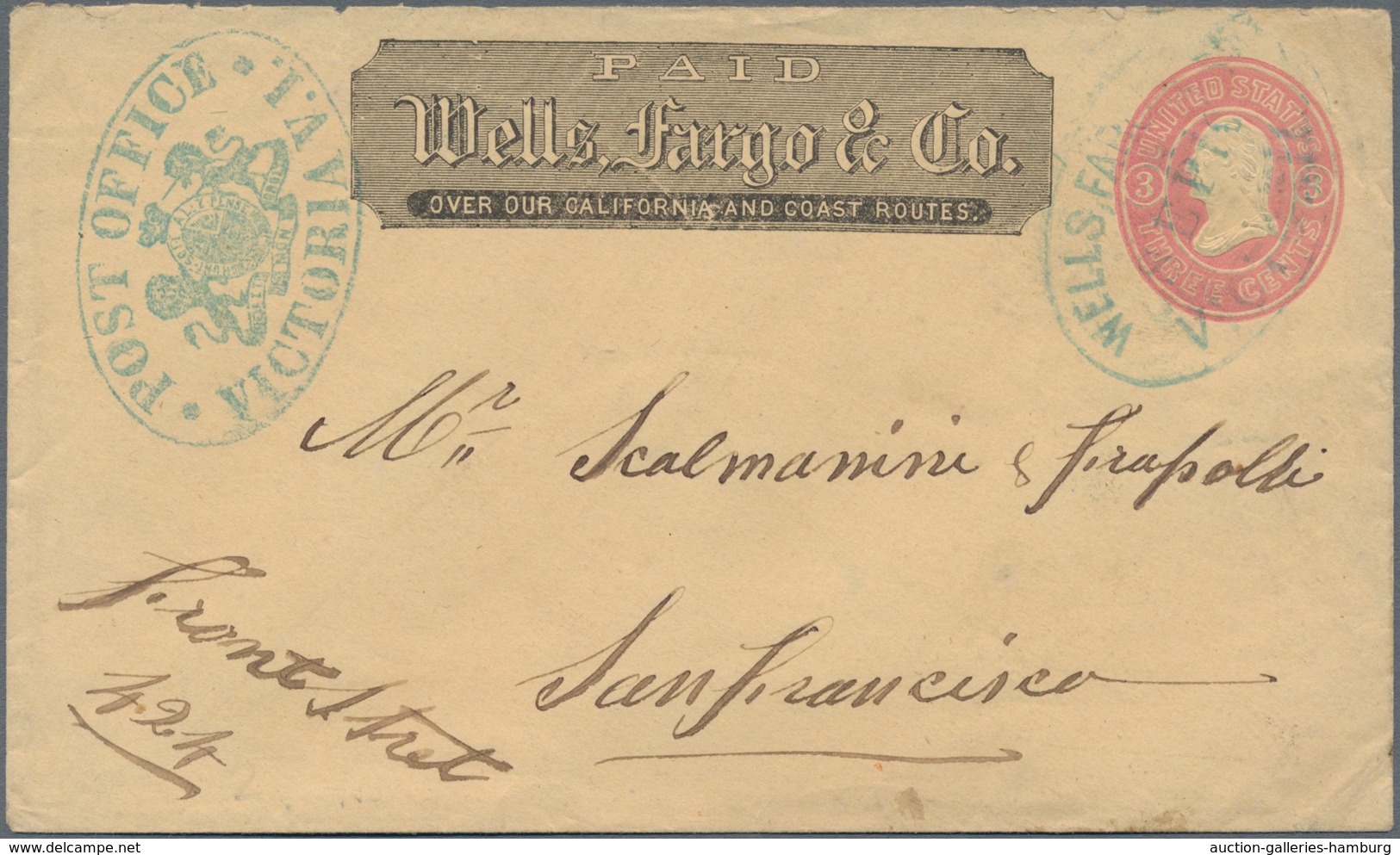 Canada - Britisch-Columbia Und Vancouverinsel: 1868 Appr., American 3 Cent Stationery Envelope With - Briefe U. Dokumente