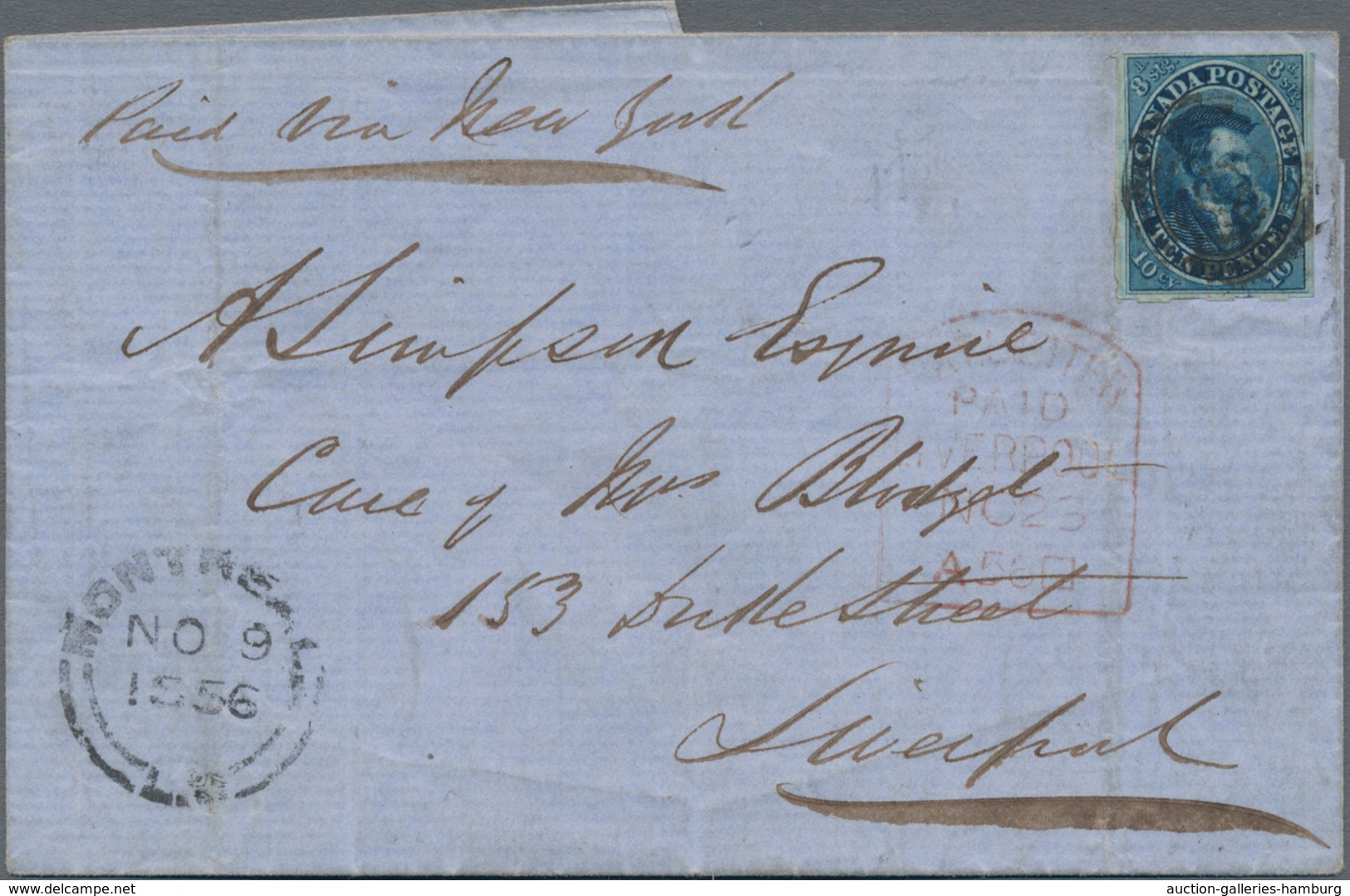 Canada - Colony Of Canada: 1856, 10 D Blue, Good To Large Margins, Tied By Target Cancel, Single Fra - ...-1851 Prefilatelia