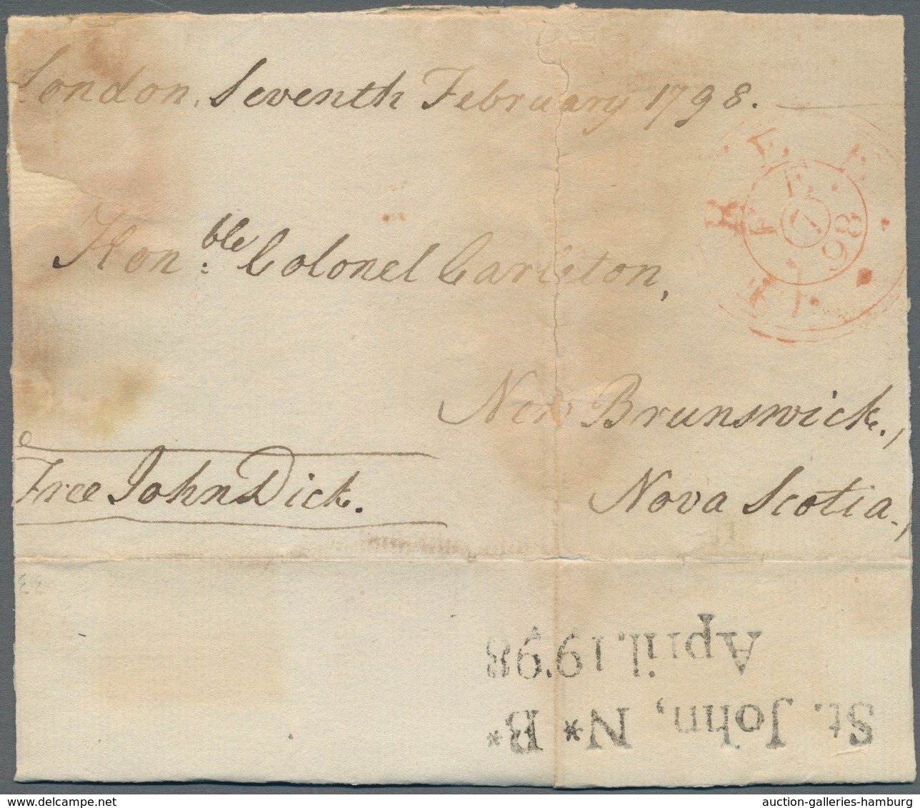 Neubraunschweig: 1798, Incoming Letter Bearing Red "FREE" Mark From London 7 Febr. 1798, Addressed T - Cartas & Documentos