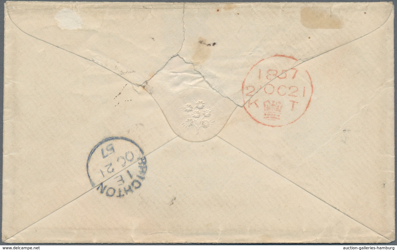 Canada: 1857, Envelope From "PETERBORO C.W. OC 5 1857" Sent By "Allan Line" Ship Via London To Brigh - Other & Unclassified