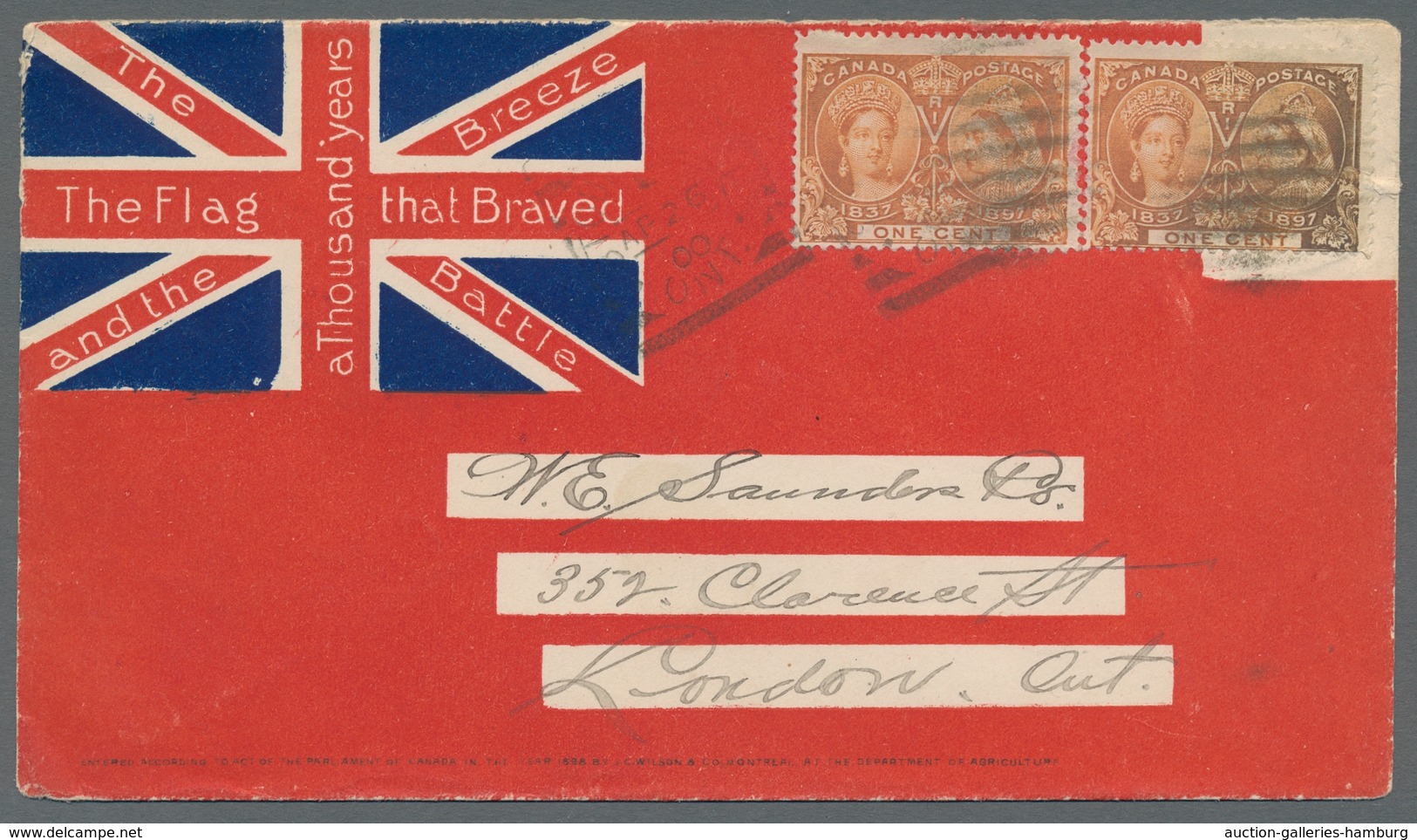 Canada: 1900, Patriotic Cover, Showing The Union Jack With Twice 1 Cent Jubilee Issue From Canada To - Otros & Sin Clasificación