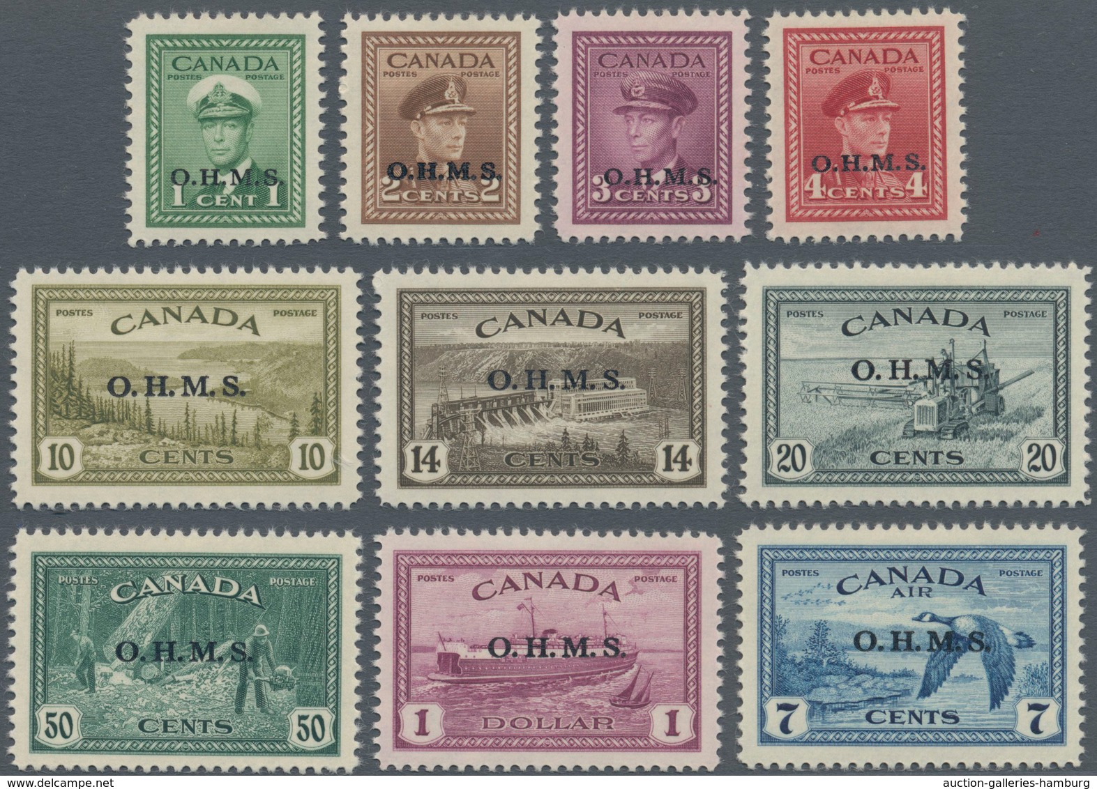 Canada - Dienstmarken: 1949/1950, KGVI Definitives With Black Opt. 'O.H.M.S.' Two Complete Sets Incl - Overprinted