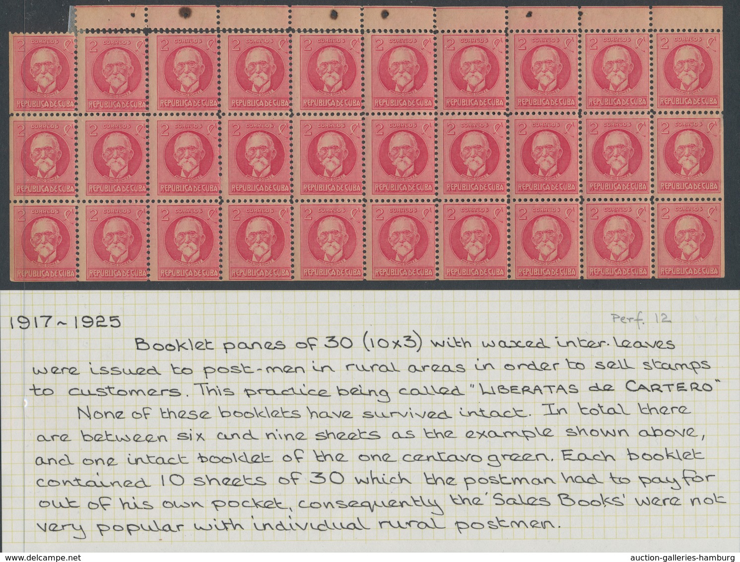 Cuba: 1917/1925, 2 Cent Gomes In Booklet Pane Of 30 From Provisional Booklets Used In Rural Areas. S - Sonstige & Ohne Zuordnung