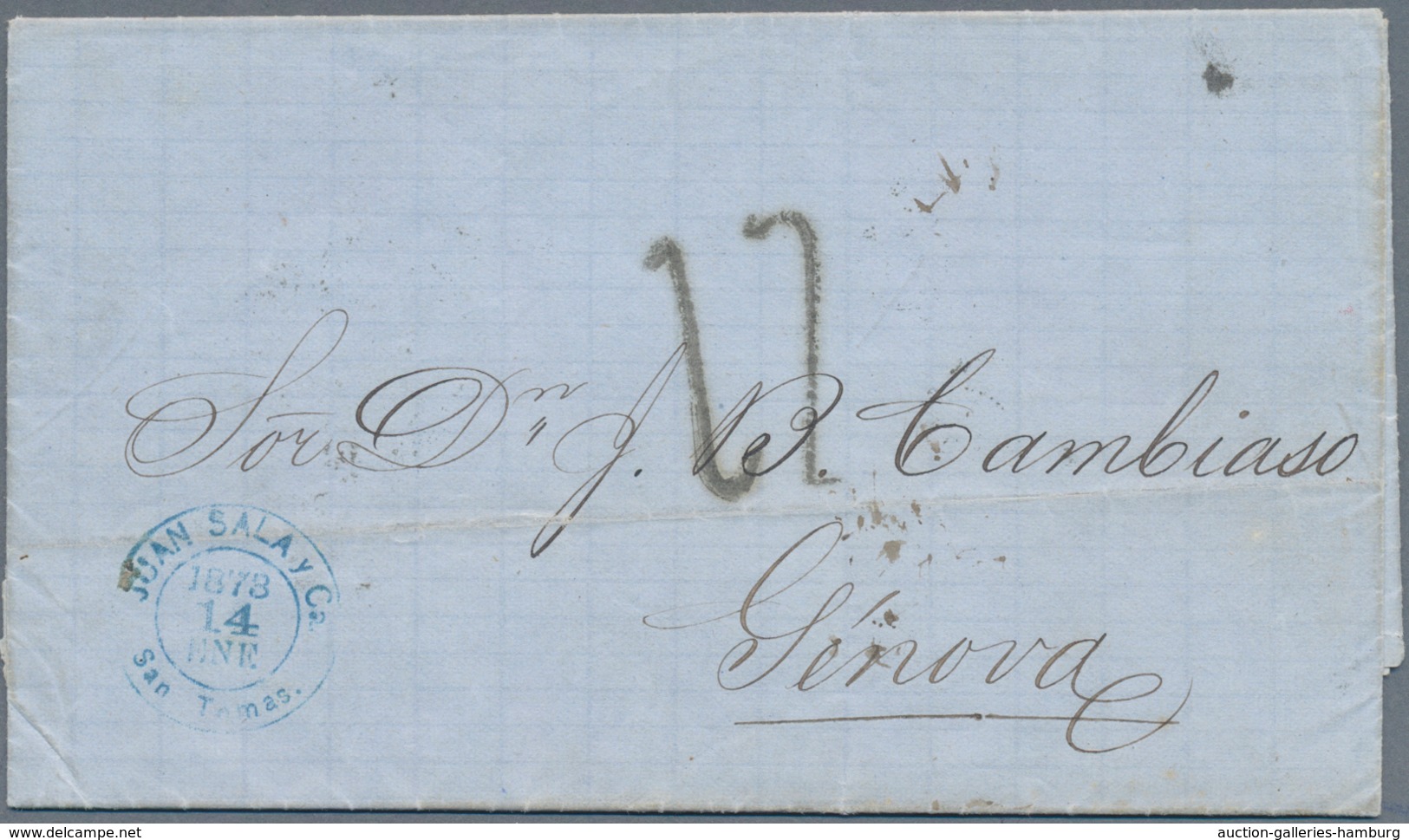 Dänisch-Westindien: 1873, Complete Folded Letter From ST. THOMAS To GENOVA/Italy Without Stamps, Via - Danemark (Antilles)