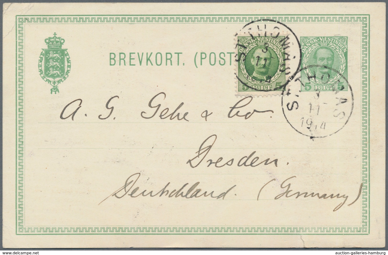 Dänisch-Westindien: 1893/1914 Three Postal Stationery Cards Sent From St. Thomas To Dresden, Germany - Dinamarca (Antillas)