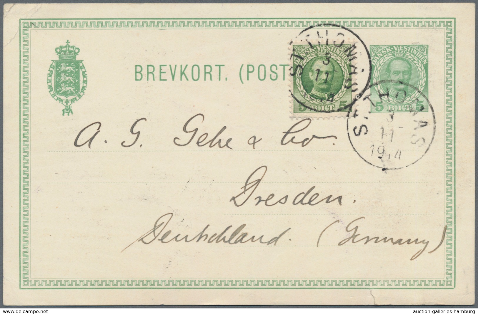 Dänisch-Westindien: 1893/1914 Three Postal Stationery Cards Sent From St. Thomas To Dresden, Germany - Denmark (West Indies)