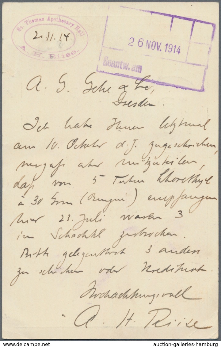 Dänisch-Westindien: 1893/1914 Three Postal Stationery Cards Sent From St. Thomas To Dresden, Germany - Danemark (Antilles)