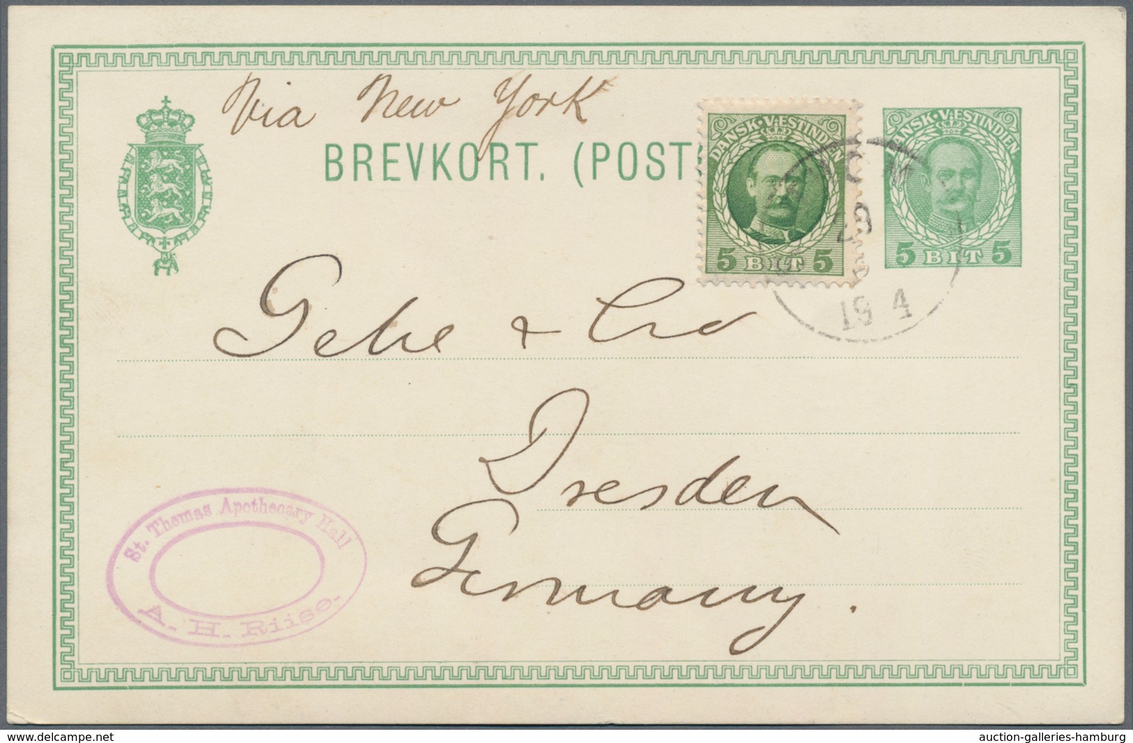 Dänisch-Westindien: 1893/1914 Three Postal Stationery Cards Sent From St. Thomas To Dresden, Germany - Denmark (West Indies)