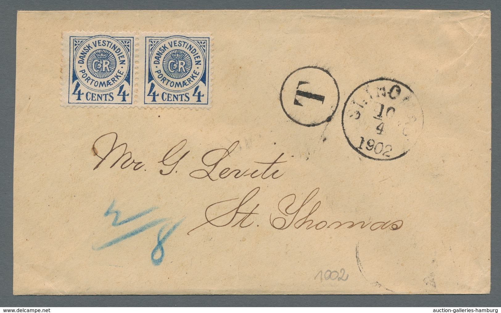 Dänisch-Westindien - Portomarken: 1902, Two 4 Cents Postage Due Stamps (1st Issue) Horizontal, As Us - Dinamarca (Antillas)