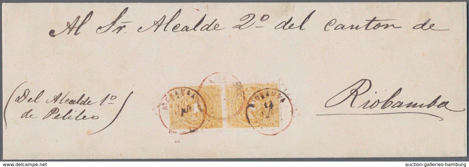 Ecuador: 1865, 1 Real, Imperforated Pair On Letter Within RIOBAMBA. Very Fine Apperance With Some Tr - Equateur