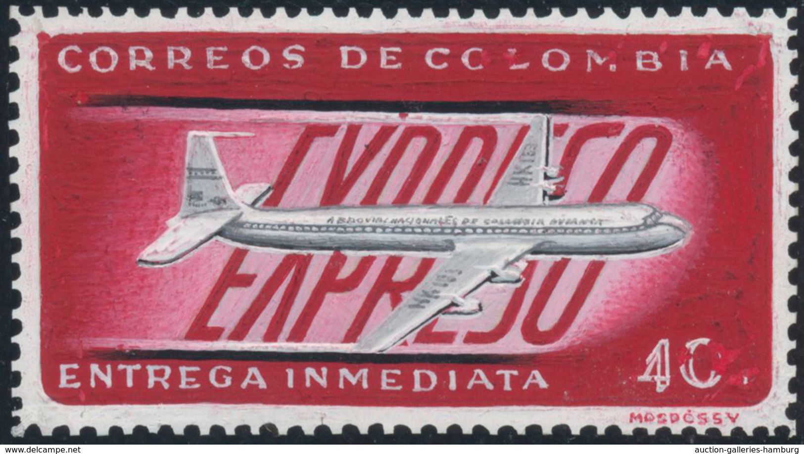 Kolumbien: 1963, "ARTWORK" Very Scarce Handpainted ESSAY (stampsized) For A 40 C. Airmail-Express-St - Kolumbien