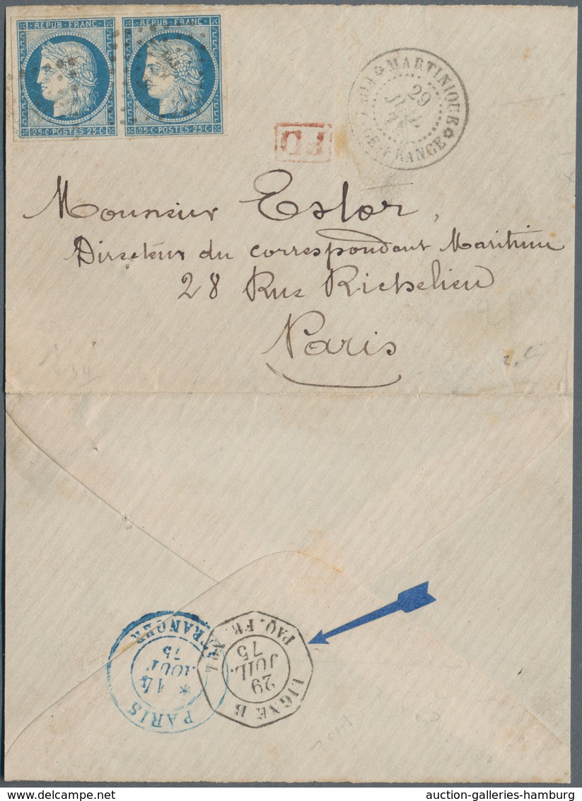 Martinique: 1875, Ceres 25c. Blue Horiontal Pair, 50c. Rate On Cover (opened At Three Sides) From Fo - Sonstige & Ohne Zuordnung