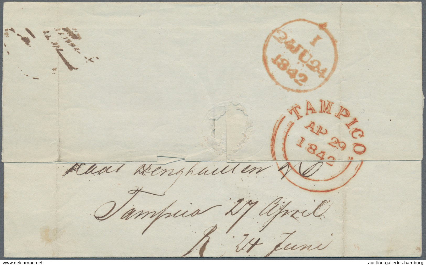 Mexiko: 1842, Folded Letter From British Post Office "TAMPICO AP 29 1842" Taxed "2/3" With LONDON Ar - Mexiko