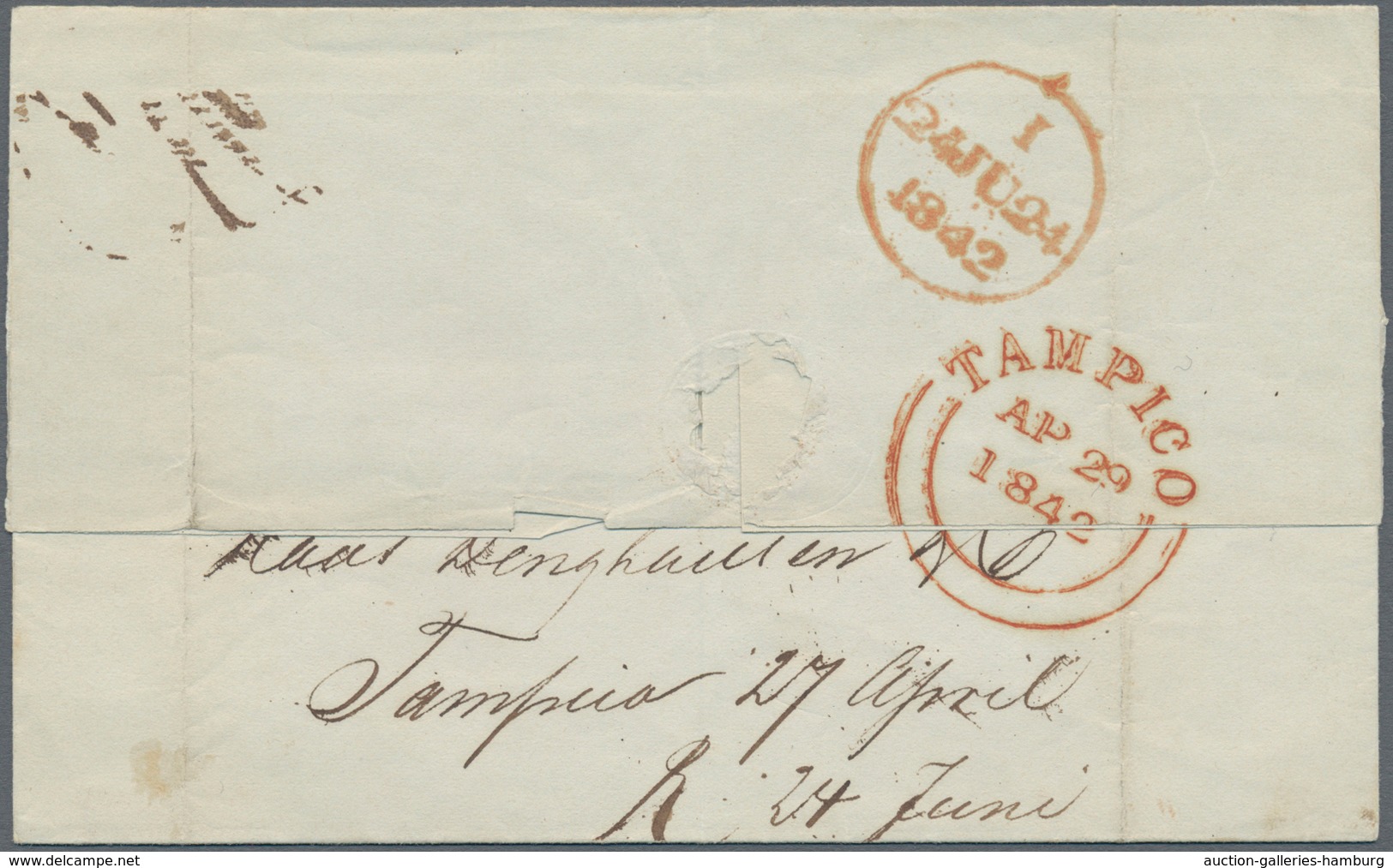 Mexiko: 1842, Folded Letter From British Post Office "TAMPICO AP 29 1842" Taxed "2/3" With LONDON Ar - Mexico