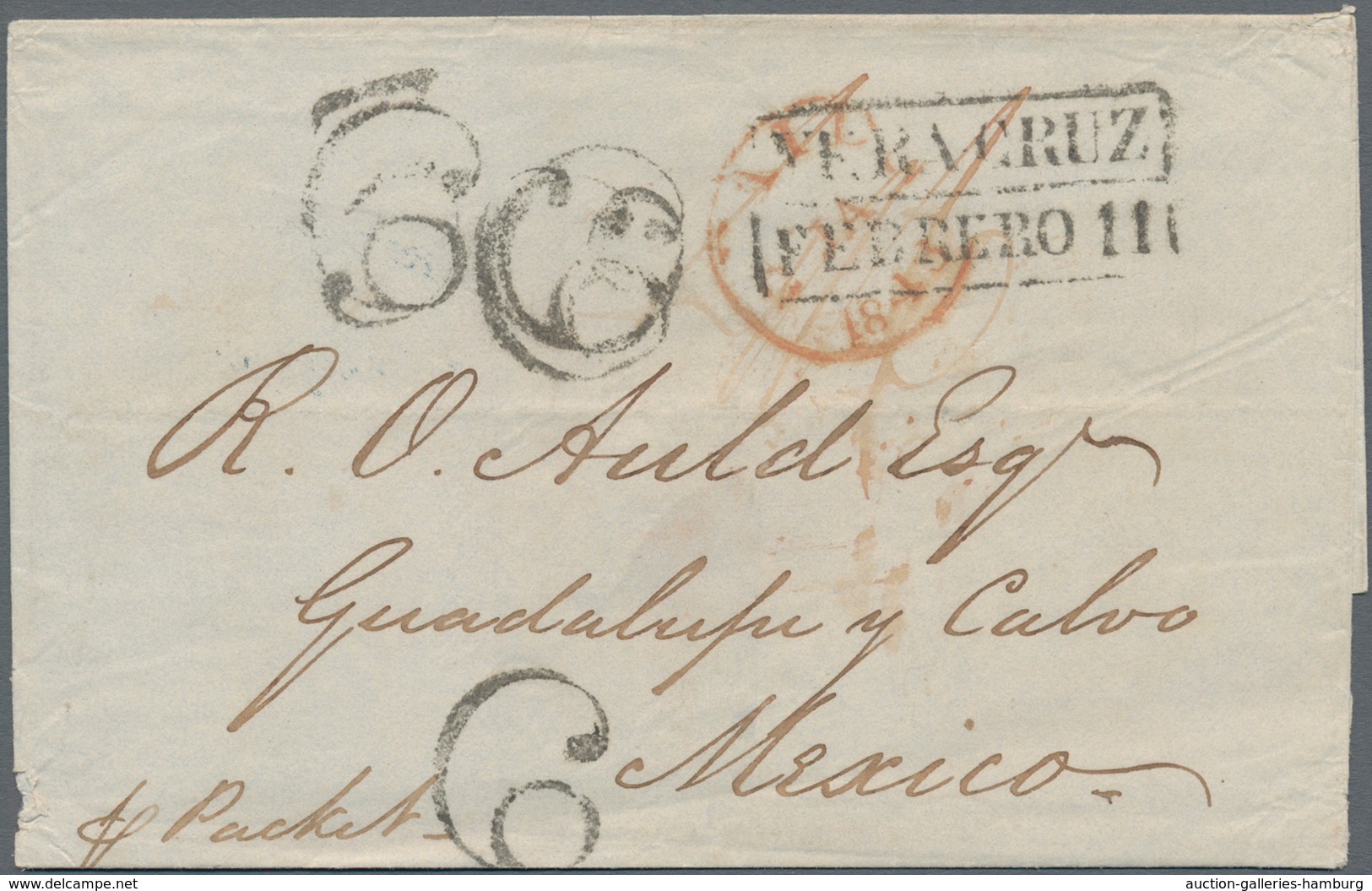 Mexiko: 1843, Letter Mailed From London To Guadelupe Y Calvo Arriving In VERA CRUZ With 2/3d Rate Pr - México