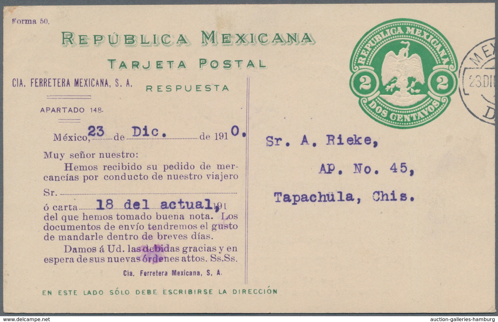 Mexiko - Ganzsachen: 1910-11, Three Postal Stationery Picture Cards 2c. Green, Two With Add. Printin - Mexiko